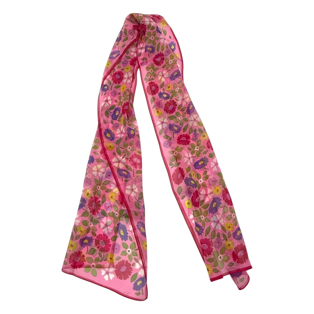 Echo Pink Silk Floral Scarf Chiffon Rectangular 11.5 x 53" Long Multicolor 90s